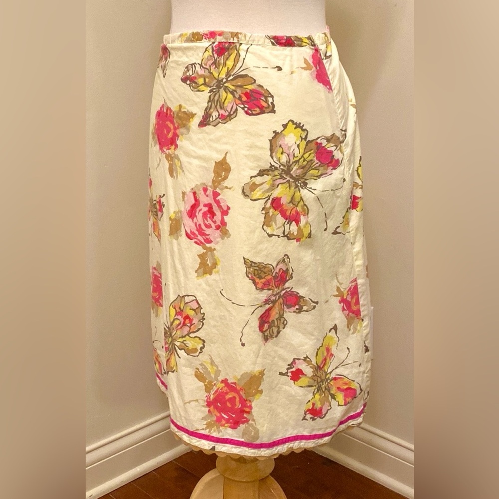 J. Jill Petite Vintage Yellow Pink Floral Butterfly XSP Boho Chic Spring Skirt - Picture 5 of 12
